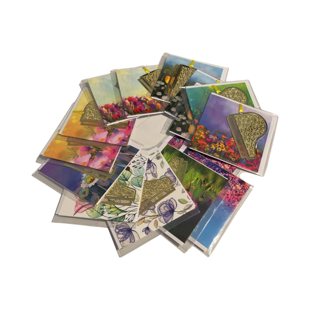 Metal Grand Piano Bookmark and Floral Gift Card with Various Designs