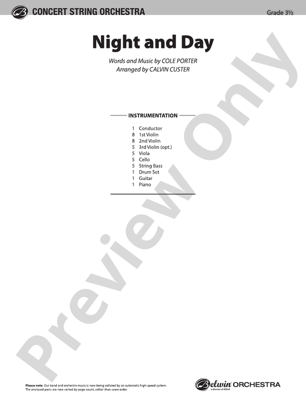 Night and Day - String Orchestra Conductor Score & Parts (Digital Download)