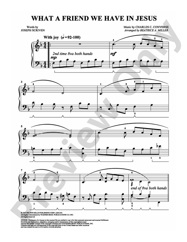 What a Friend We Have in Jesus - Arr. Beatrice A Miller - Easy Piano (Digital Download)