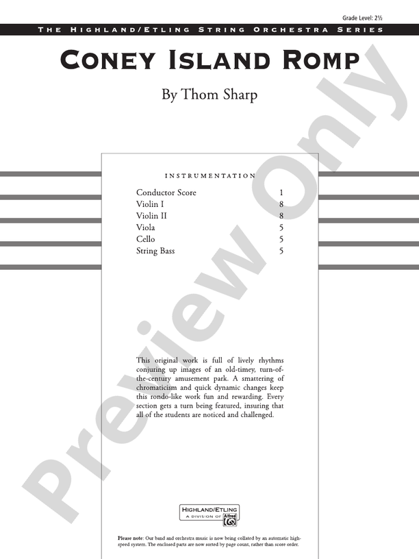 Coney Island Romp – String Orchestra Conductor Score & Parts (Digital Download)