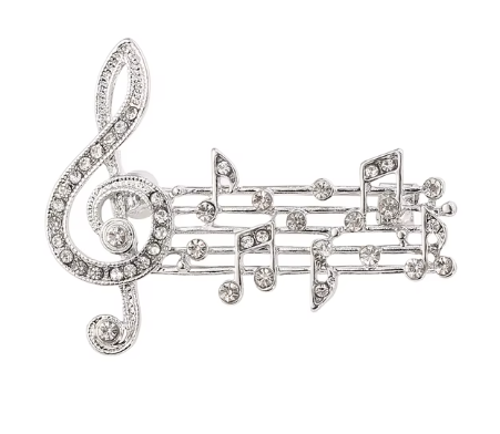 Silver Brooch with Treble Clef and Staff and Diamontes