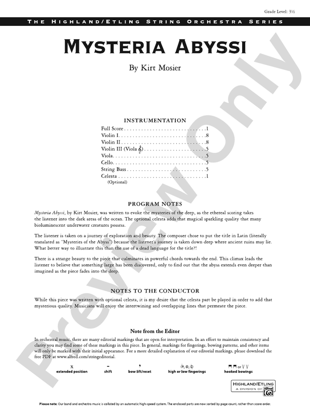 Mysteria Abyssi – String Orchestra Conductor Score & Parts