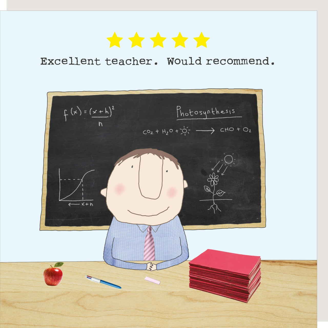 Greeting Card 5 Star Teacher Excellent Teacher Would Recommend Blue