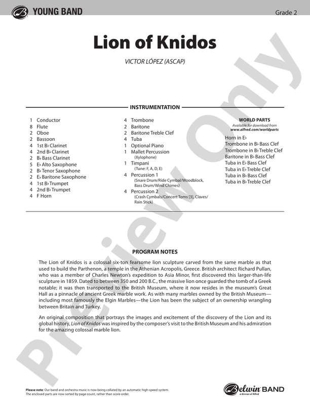 Lion of Knidos - Concert Band Conductor Score & Parts (Digital Download)
