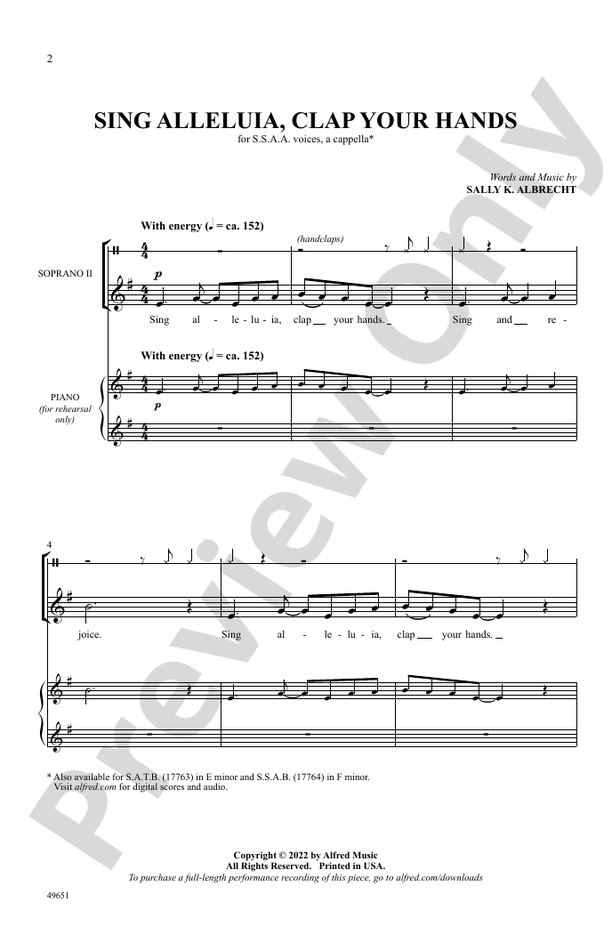 Sing Alleluia, Clap Your Hands - SSA, a cappella Choral Octavo (Digital Download)