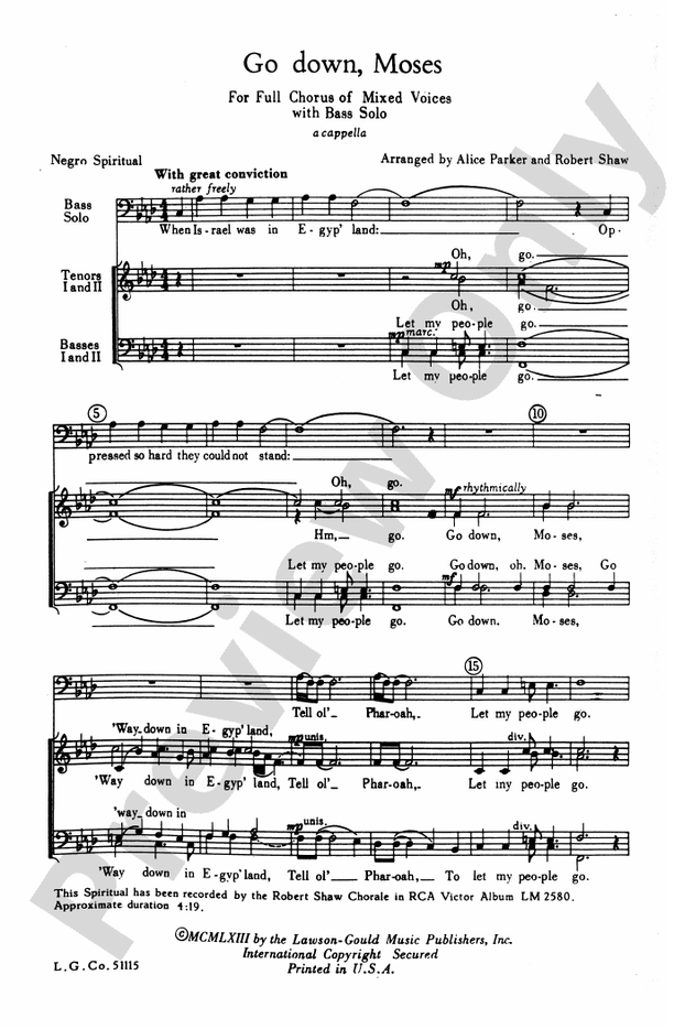 Go Down, Moses - Arr. Shaw/Parker – SATB Choral Octavo (Digital Download)