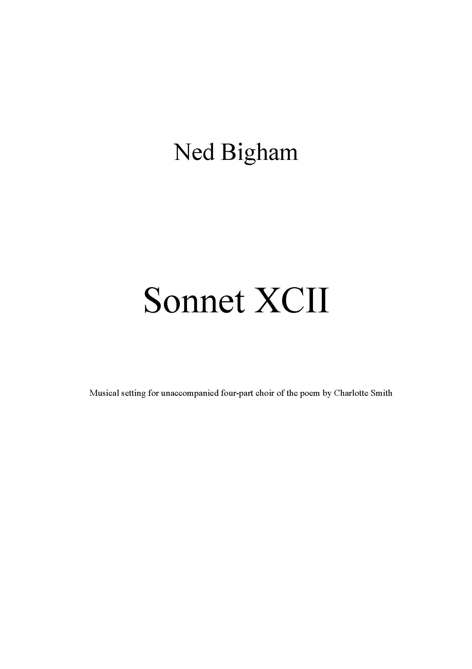 Sonnet XCII - SATB Chorus (Digital Download)