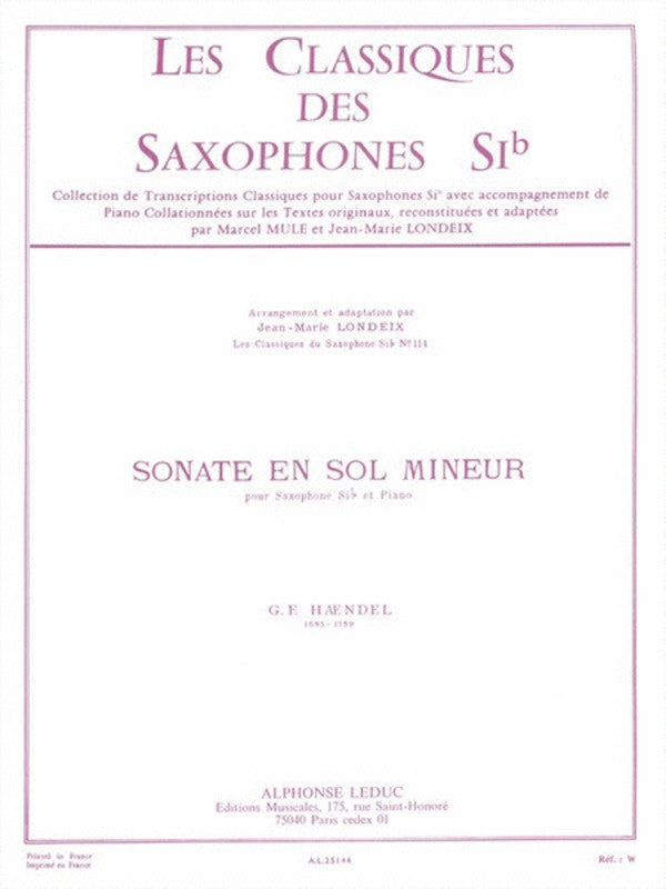 Handel - Sonata in Gmin - Tenor Saxophone edited by Londeix Leduc AL25144