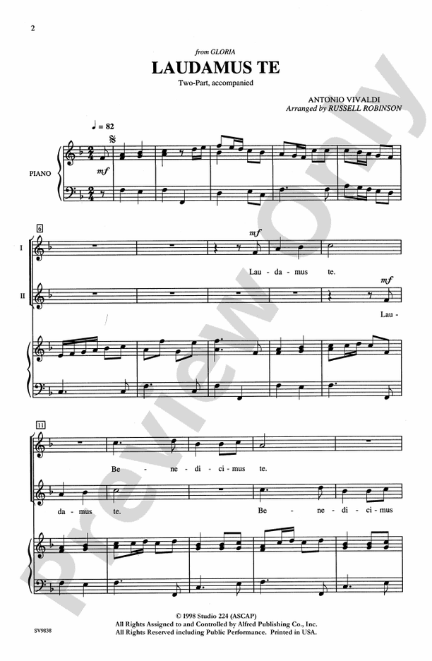Laudamus Te (from Gloria) - Arr. Russell Robinson – 2-Part Choral Octavo (Digital Download)