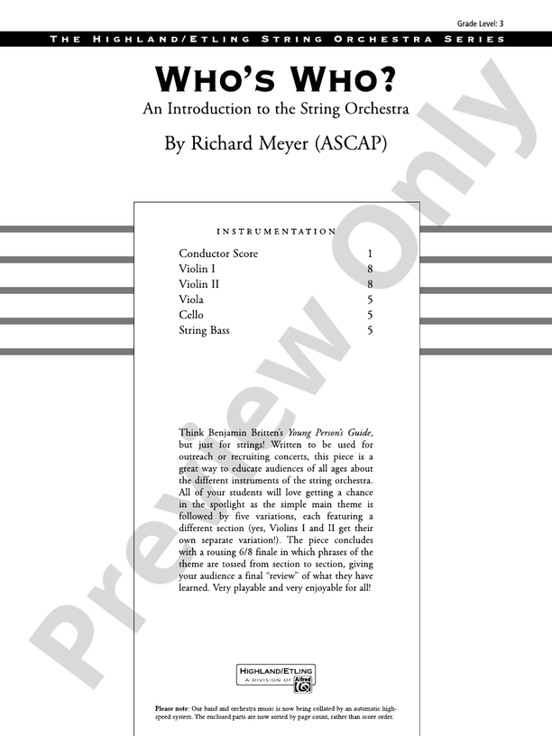Who's Who? – String Orchestra Conductor Score & Parts (Digital Download)
