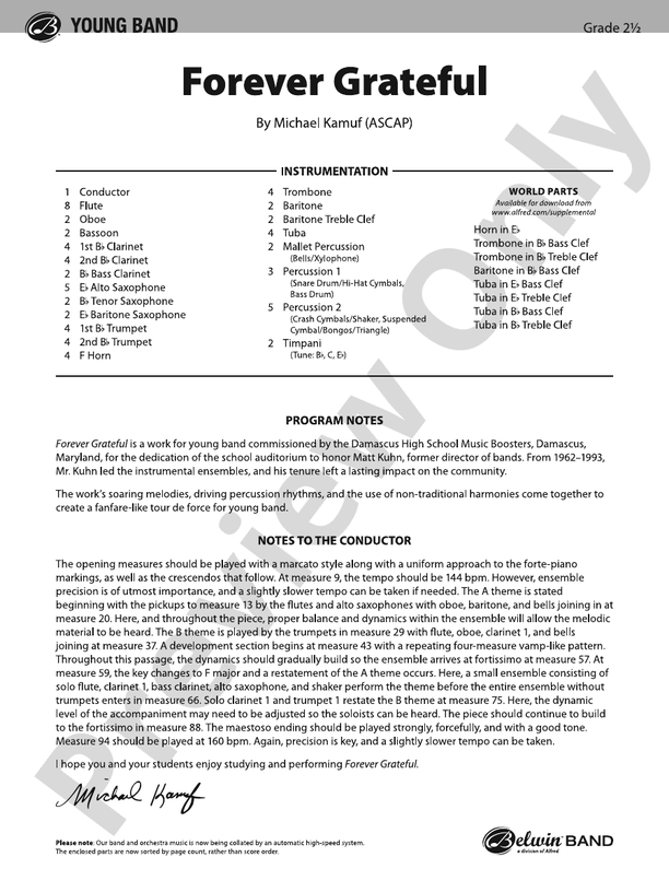 Forever Grateful - Concert Band Conductor Score & Parts (Digital Download)