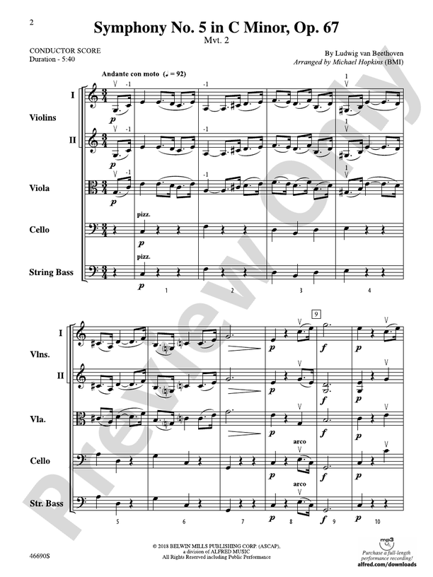 Symphony No. 5 in C Minor, Op. 67 - String Orchestra Conductor Score & Parts (Digital Download)