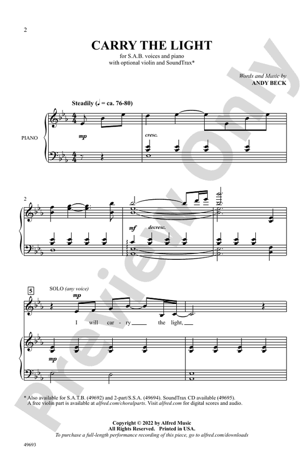 Carry the Light - SAB Choral Octavo (Digital Download)