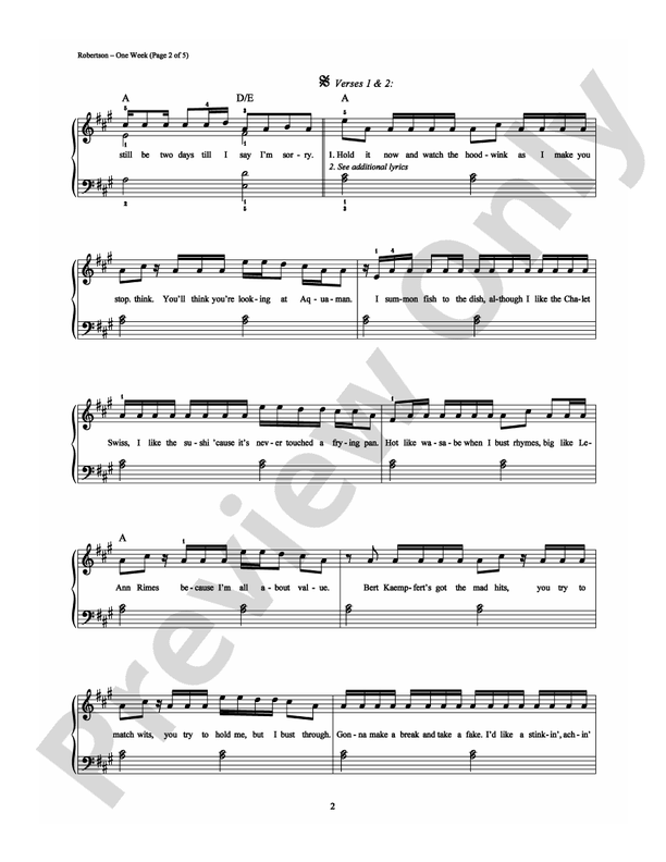 One Week - Arr. John Brimhall - Easy Piano (Digital Download)
