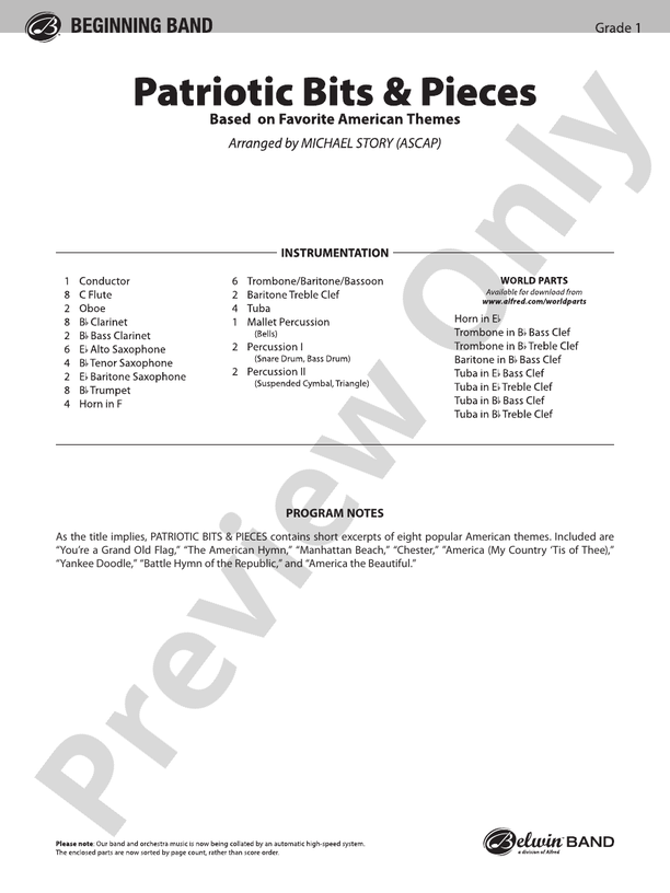Patriotic Bits & Pieces (based on Favorite American Themes) - Concert Band Conductor Score & Parts (Digital Download)