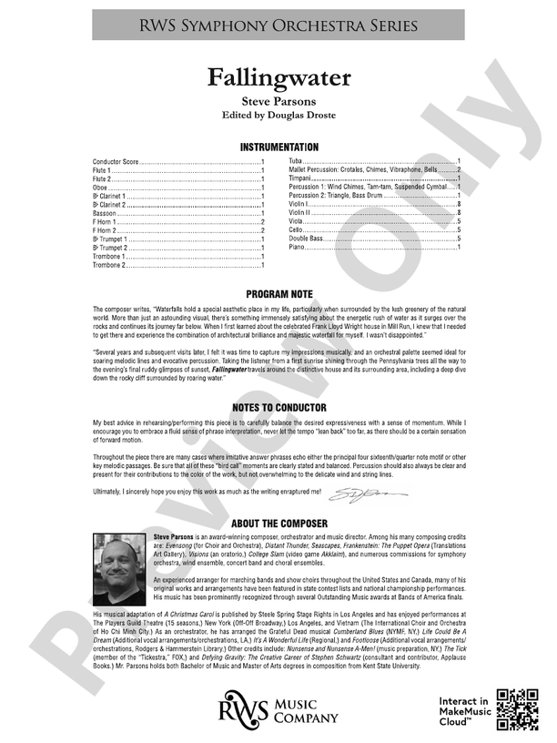 Fallingwater - Full Orchestra Conductor Score & Parts (Digital Download)