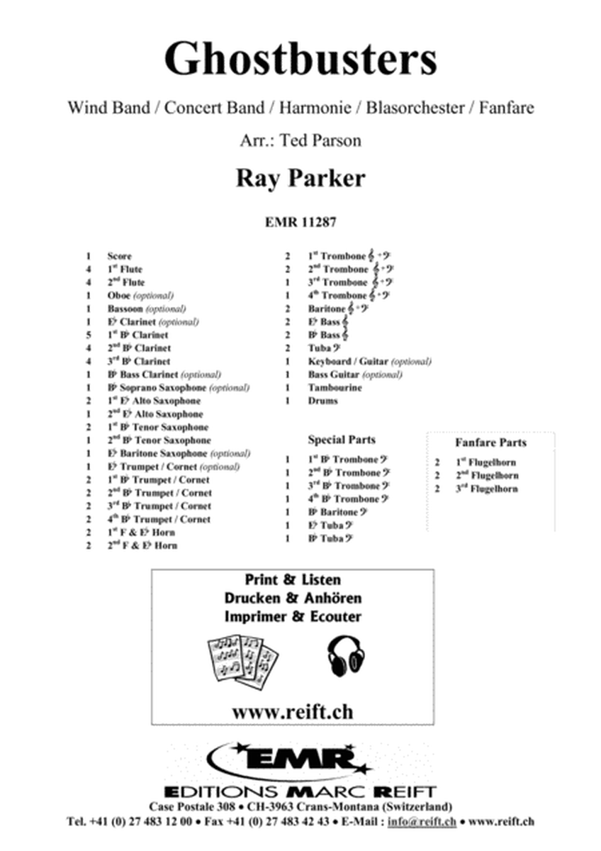 Parson - Ghostbusters - Concert Band Grade 3 Score/Parts Arranged by Parson REIFT EMR11287