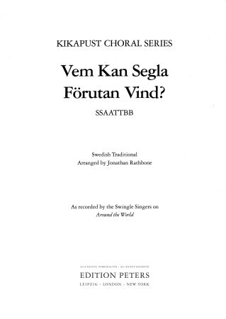 Vem Kan Segla förutan vind (Who can sail without the wind) - SATB Choral Octavo (Digital Download)