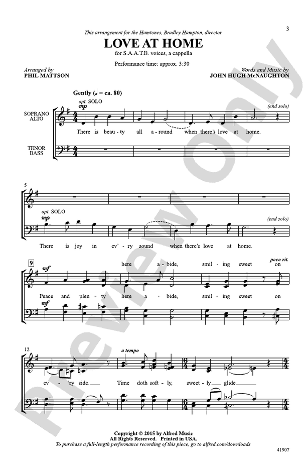 Love at Home – SSATB, a cappella Choral Octavo (Digital Download)