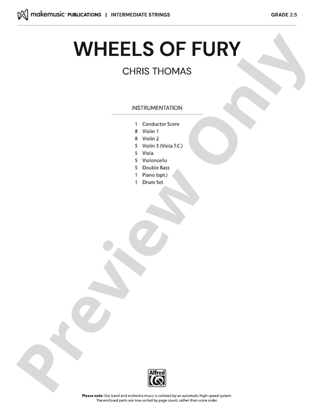 Wheels of Fury – String Orchestra Conductor Score & Parts (Digital Download)