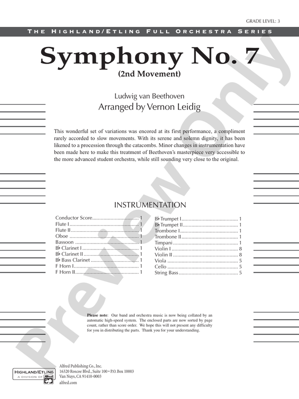 Symphony No. 7 (2nd Movement) – Full Orchestra Conductor Score & Parts (Digital Download)