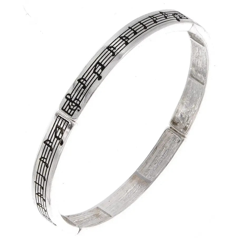 Antique Silver Manuscript Metal Stretch Bracelet