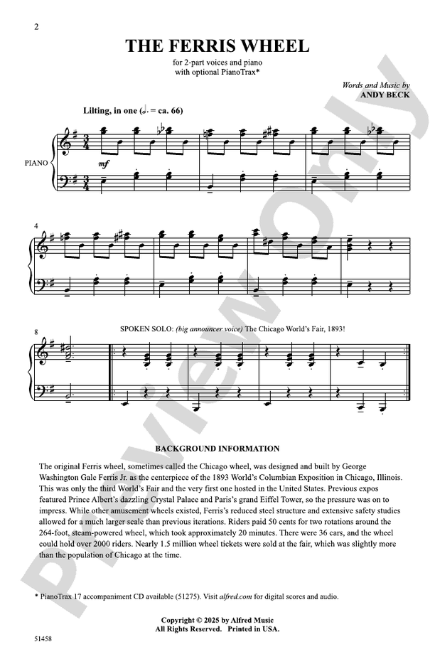 The Ferris Wheel - 2 Part Treble Choral Octavo (Digital Download)
