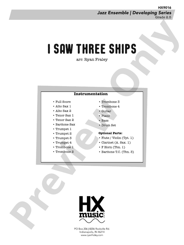 I Saw Three Ships – Jazz Ensemble Conductor Score & Parts (Digital Download)