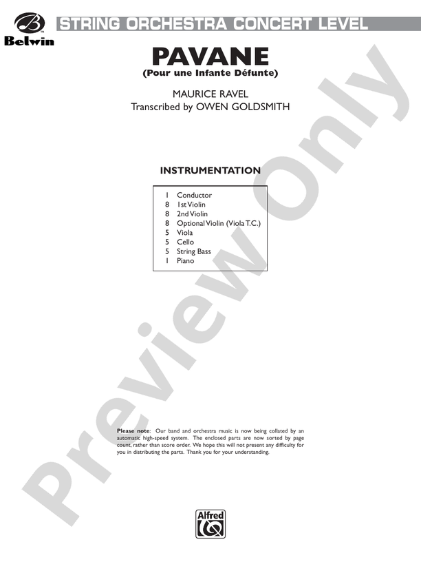 Pavane (Grade 3.5) – String Orchestra Conductor Score & Parts (Digital Download)
