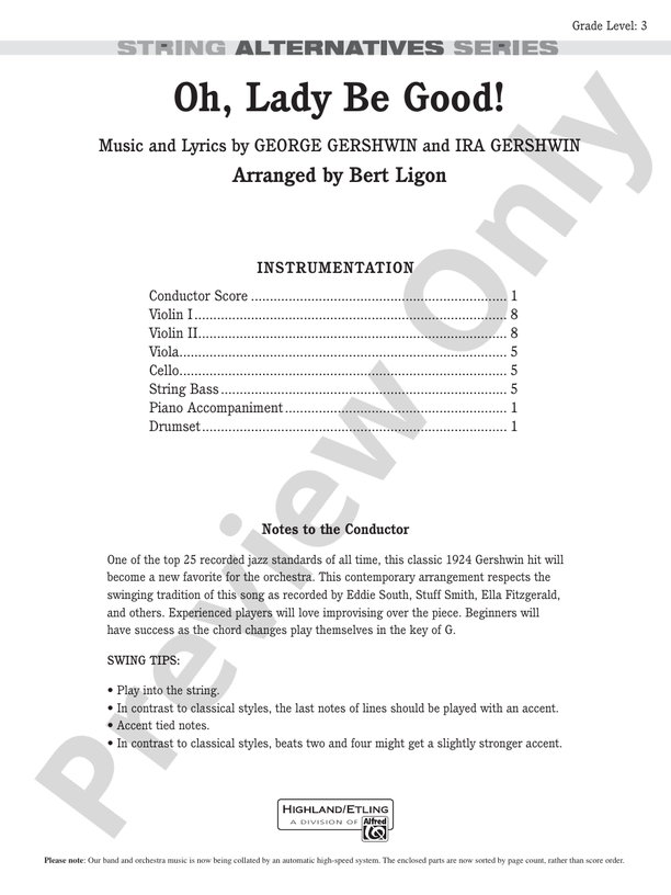 Oh, Lady Be Good! - String Orchestra Conductor Score & Parts (Digital Download)