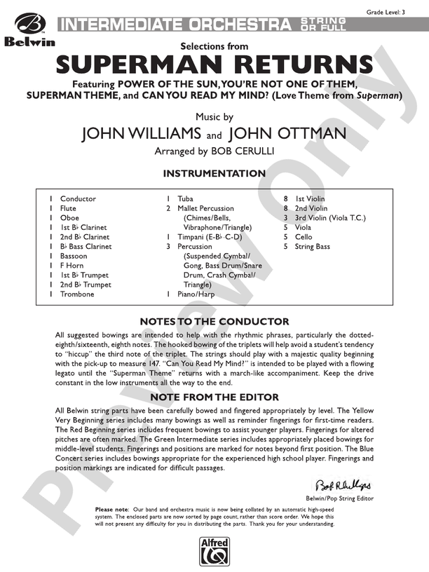 Superman Returns – Full Orchestra Conductor Score & Parts (Digital Download)