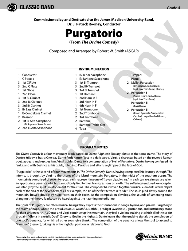 Purgatorio (from The Divine Comedy) - Concert Band Conductor Score & Parts (Digital Download)