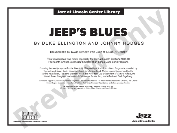 Jeep's Blues - Jazz Ensemble Conductor Score & Parts (Digital Download)