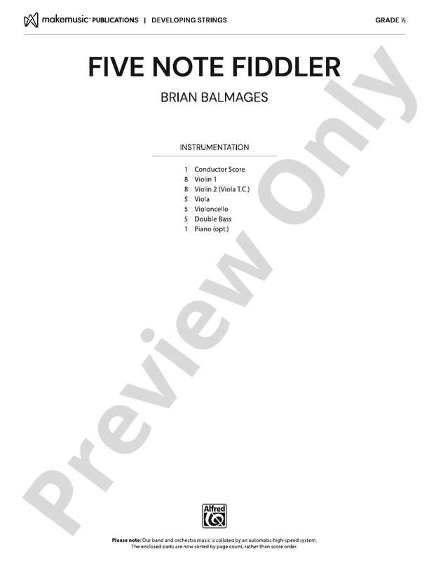 Five Note Fiddler – String Orchestra Conductor Score & Parts (Digital Download)