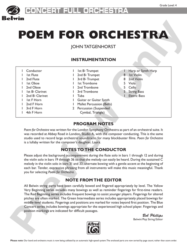 Poem for Orchestra – Full Orchestra Conductor Score & Parts (Digital Download)
