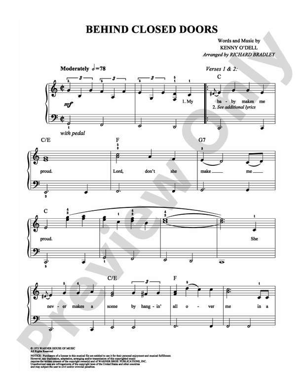Behind Closed Doors - Arr. Richard Bradley - Easy Piano (Digital Download)