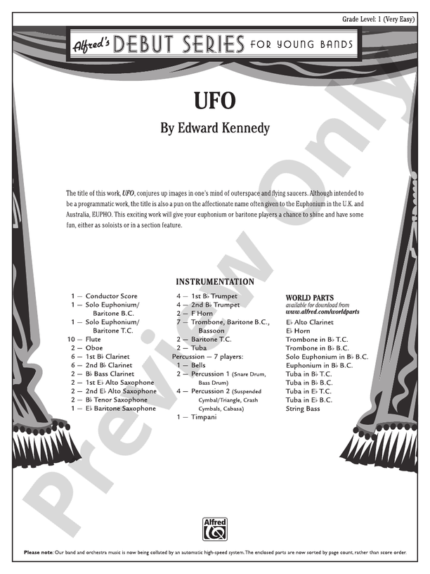 UFO - Concert Band Conductor Score & Parts (Digital Download)