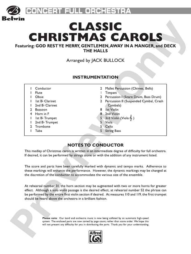 Classic Christmas Carols – Full Orchestra Conductor Score & Parts (Digital Download)