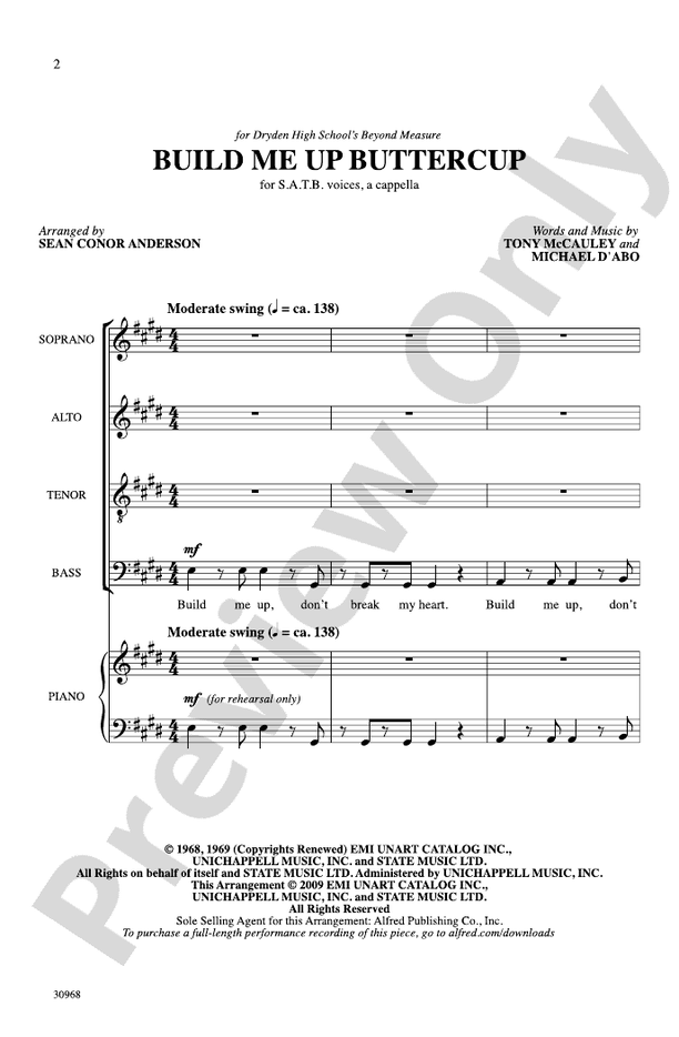 Build Me Up Buttercup – SATB a cappella Choral Octavo (Digital Download)