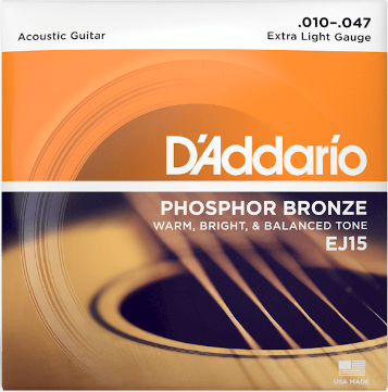 D'Addario Phosphor Bronze Acoustic Guitar, Set, 10-47 Extra Light EJ15