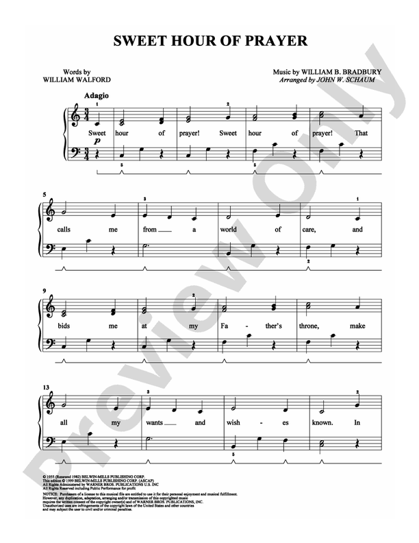 Sweet Hour of Prayer - Arr. John W Schaum - Easy Piano (Digital Download)