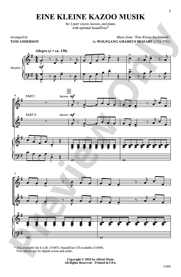 Eine Kleine Kazoo Musik - 2 Part Treble Choral Octavo (Digital Download)