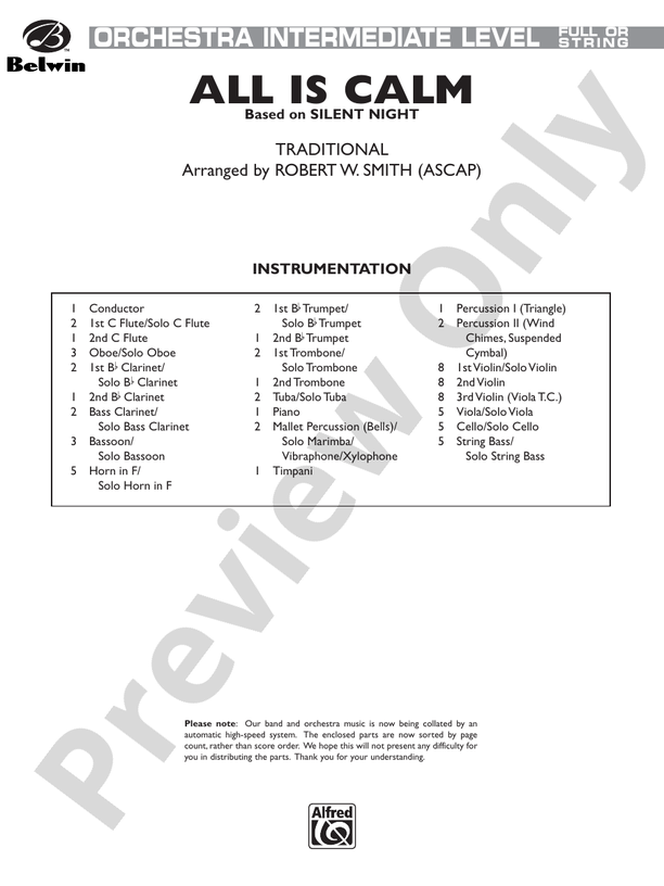 All Is Calm (Based on "Silent Night") – Full Orchestra Conductor Score & Parts (Digital Download)