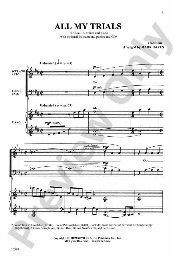 All My Trials - Arr. Mark Hayes - SATB Choral Octavo (Digital Download)