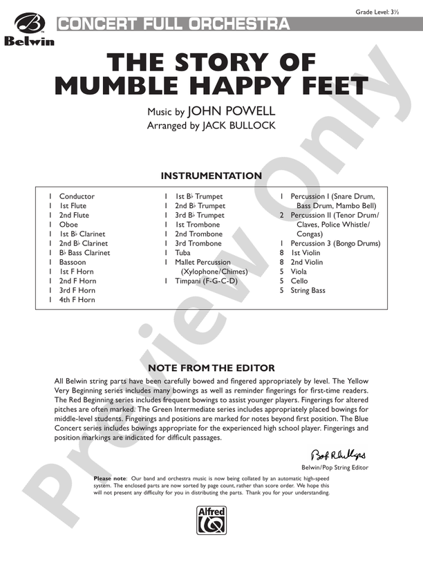 The Story of Mumble Happy Feet – Full Orchestra Conductor Score & Parts (Digital Download)
