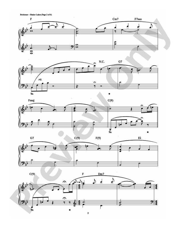 Shaker Lakes - Piano (Digital Download)