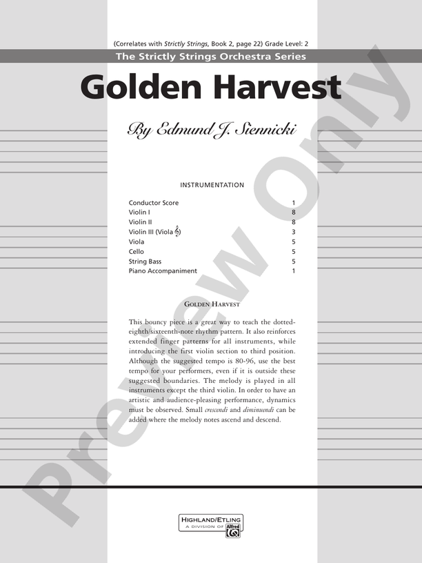 Golden Harvest – String Orchestra Conductor Score & Parts (Digital Download)