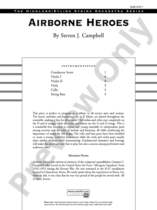 Airborne Heroes – String Orchestra Conductor Score & Parts (Digital Download)