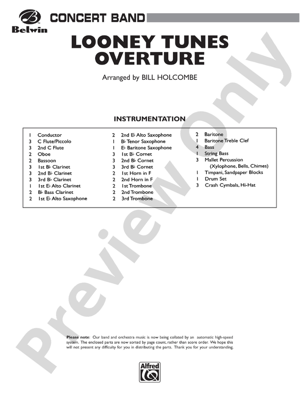 Looney Tunes Overture - Concert Band Conductor Score & Parts (Digital Download)