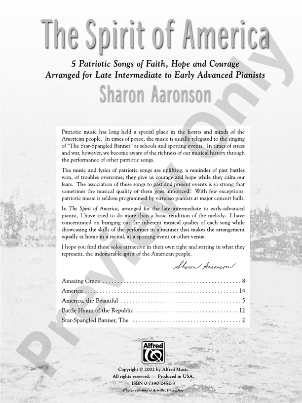 The Spirit of America: 5 Patriotic Songs of Faith, Hope and Courage Arranged for Late Intermediate to Early Advanced Pianists - Piano (Digital Download)